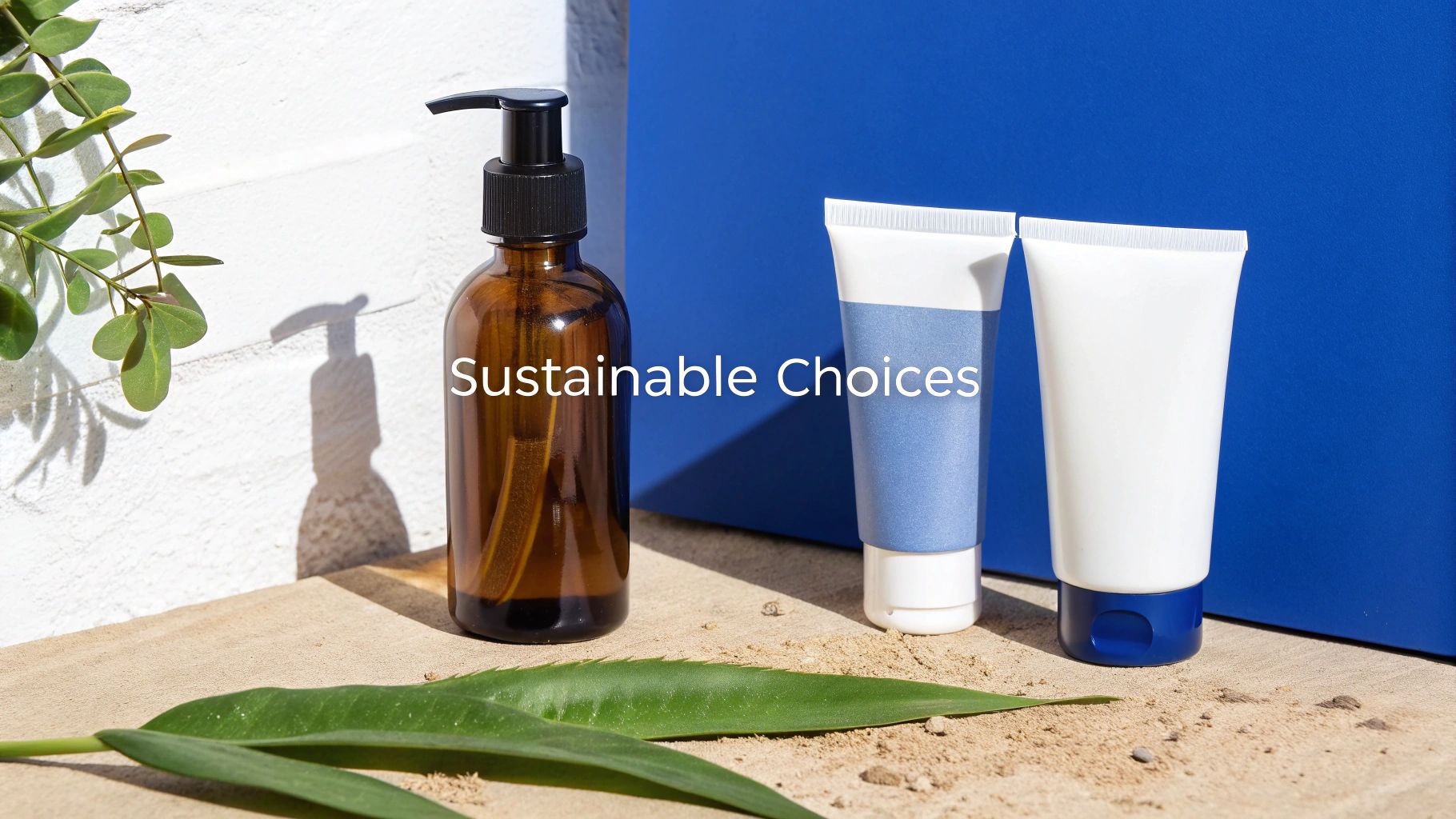 A supplement bottle made from sustainable materials is held up against a natural, green background, symbolizing eco-friendly packaging for supplements.