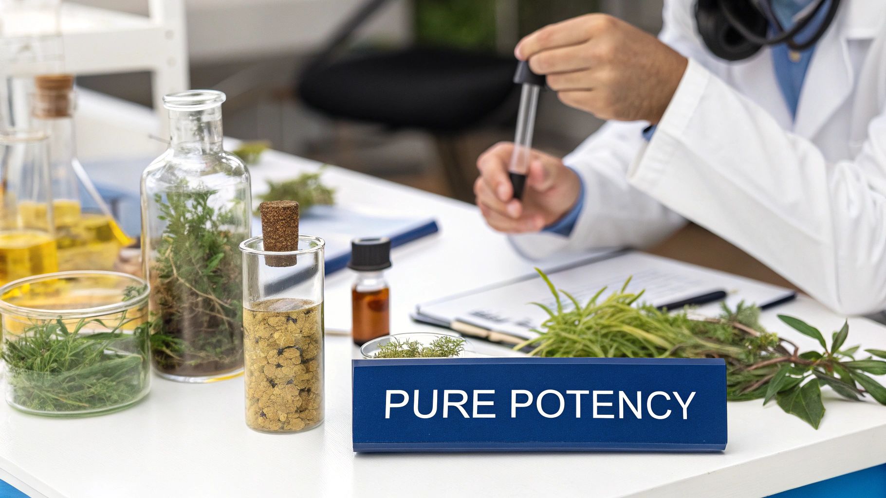 Close-up of Prickly Ash Bark being processed for extraction in a lab.