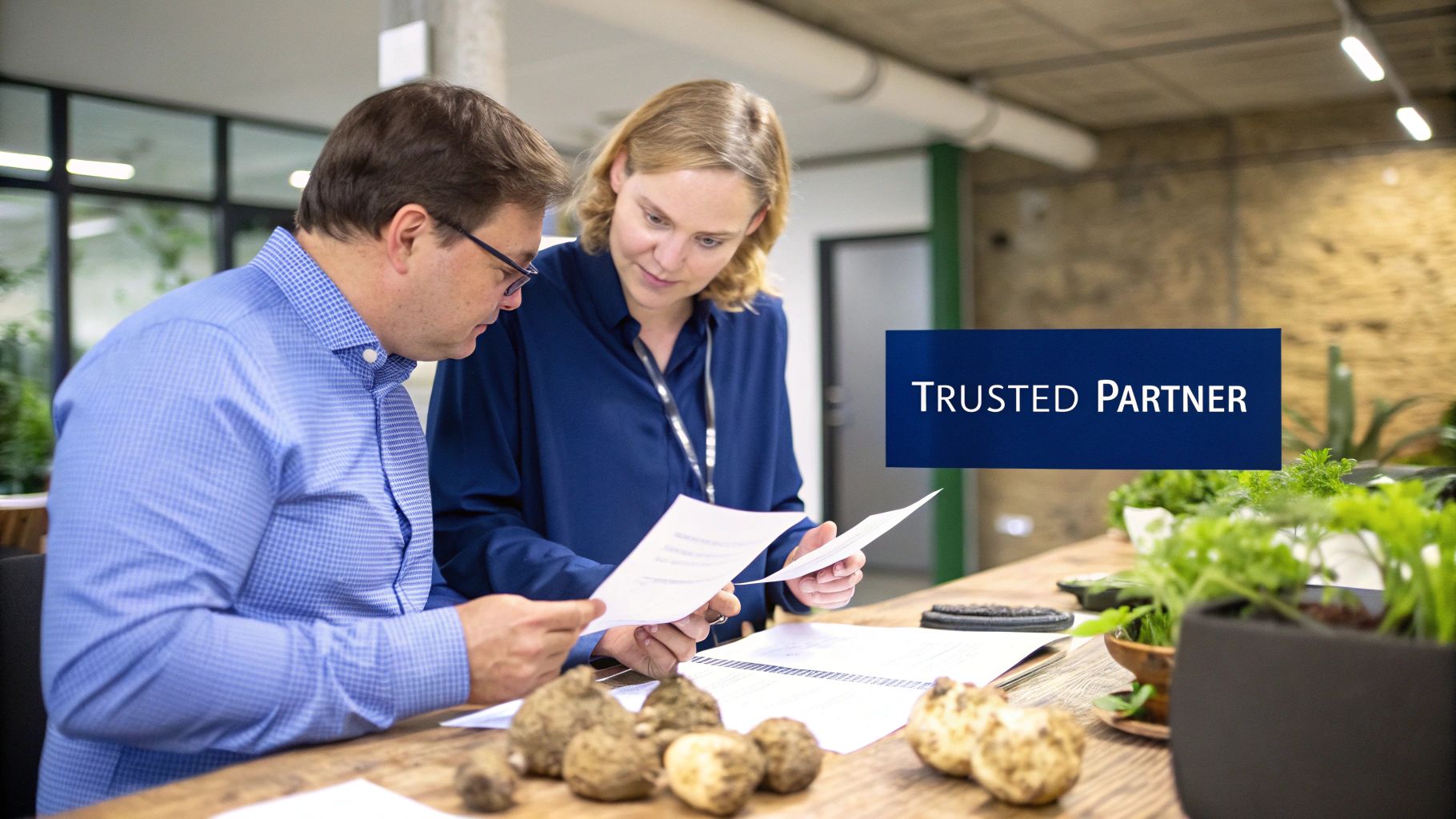 A close-up shot of a bottle of liquid maca root supplement, with fresh maca roots in the background.