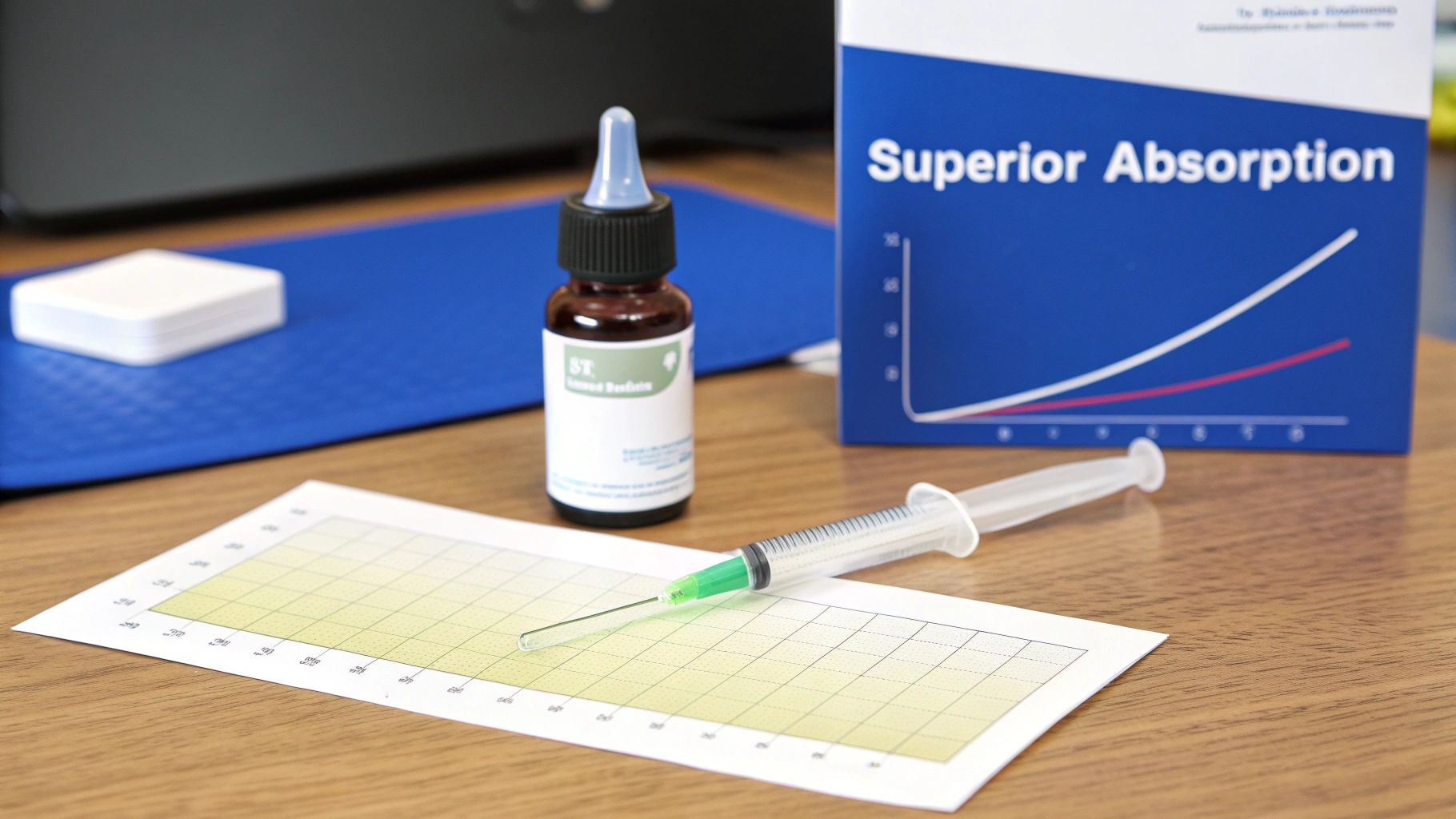 A microscopic view of liposomes carrying vitamin C through the bloodstream, showing their protective layer.