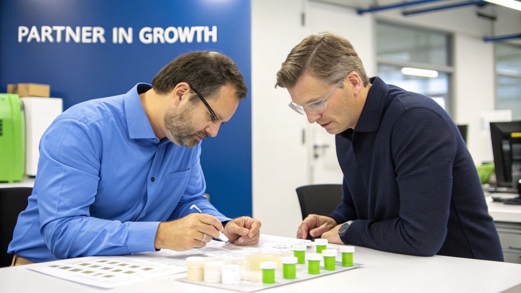 A scientist carefully measuring a liquid in a modern laboratory setting.