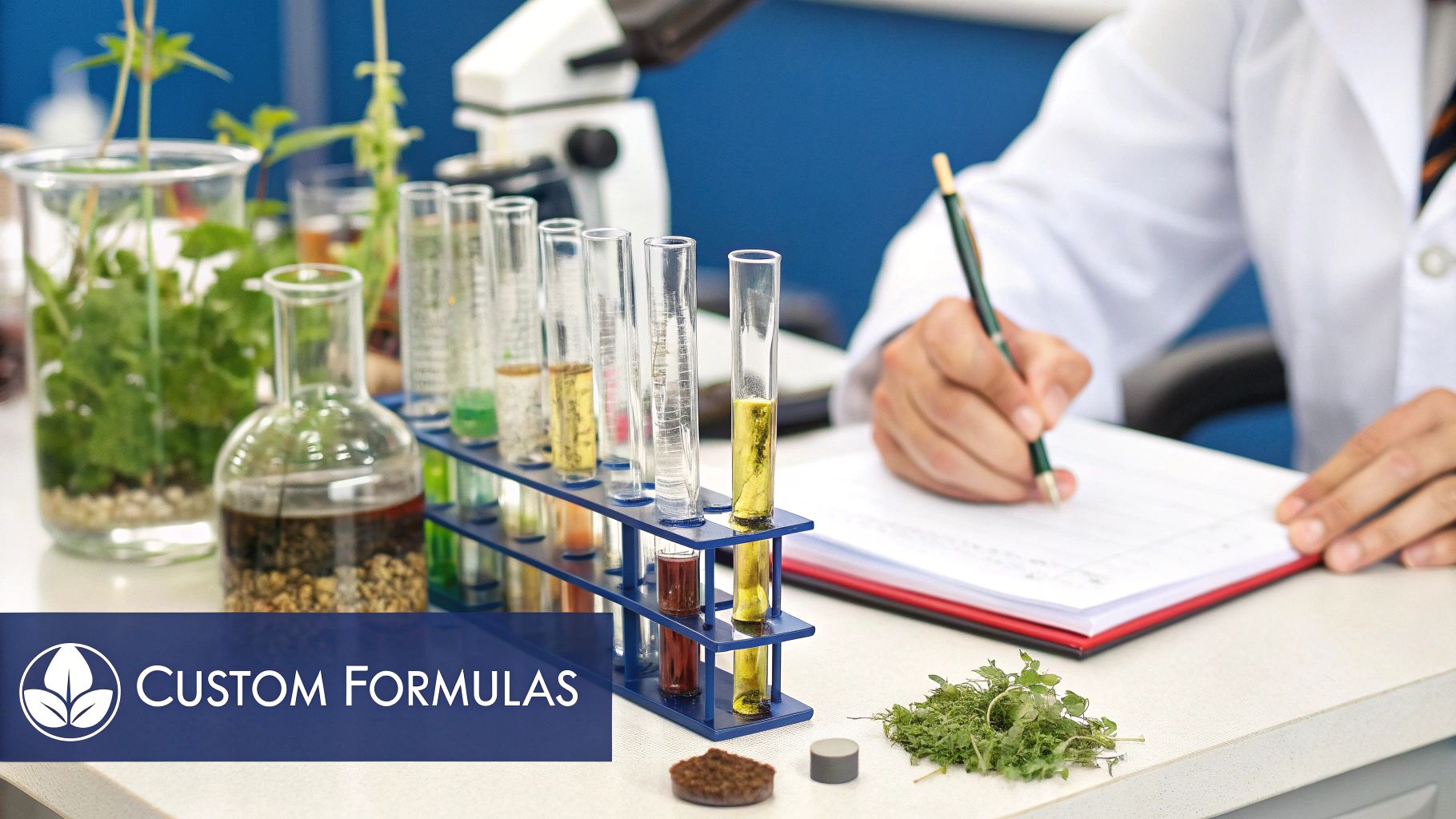 Vibrant green Holy Basil leaves being carefully selected for extraction.
