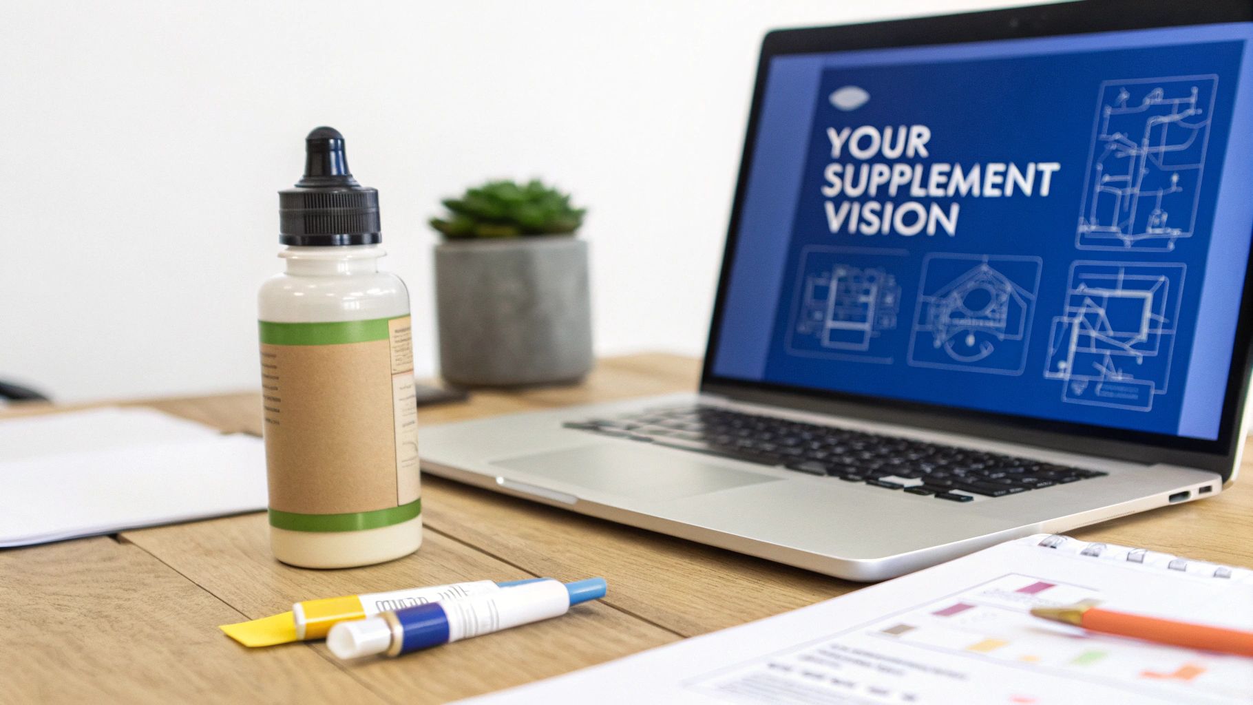 A scientist in a lab coat and safety glasses carefully measuring a liquid into a beaker, surrounded by modern lab equipment.
