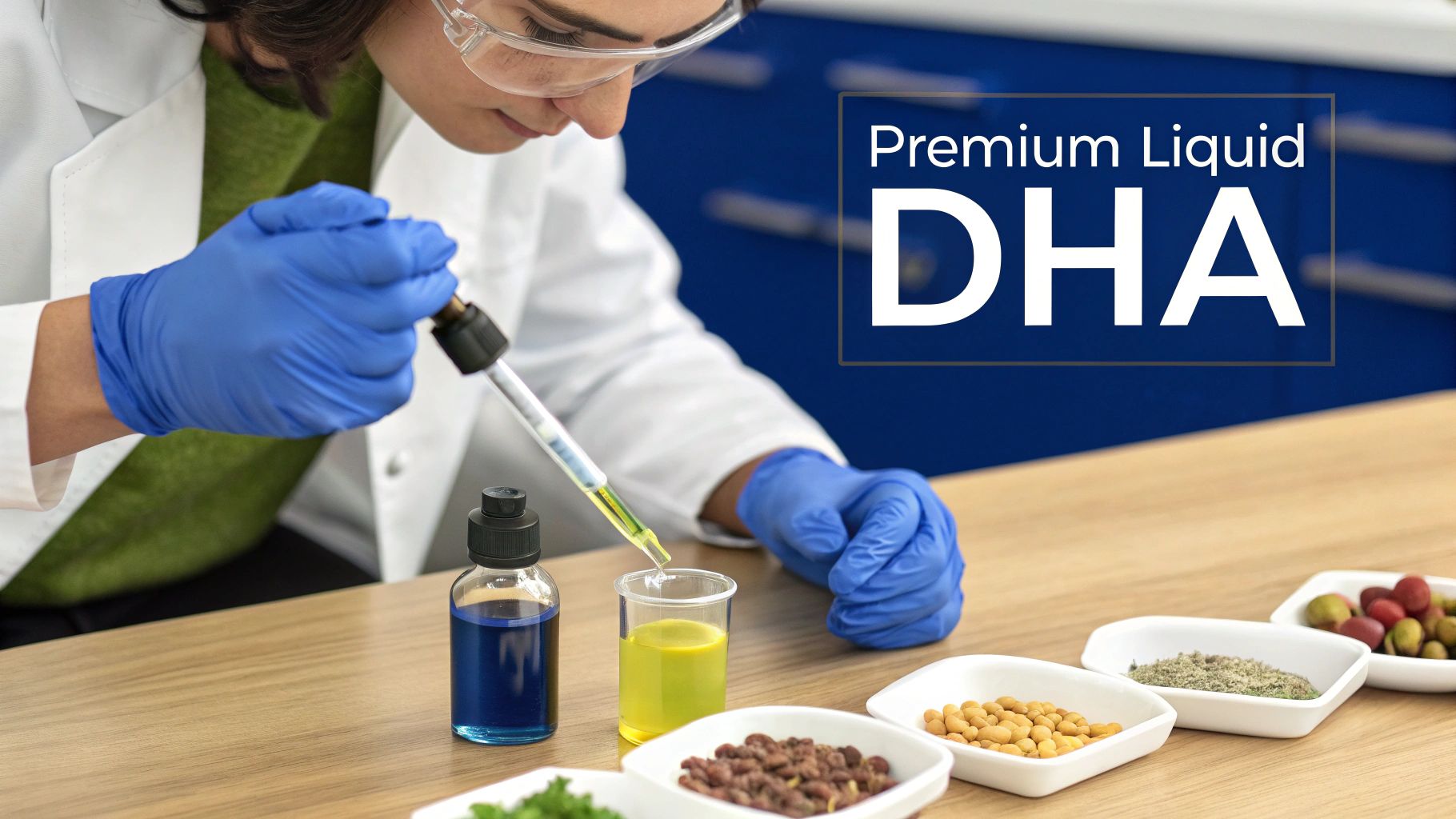 Lab technician formulating a liquid supplement