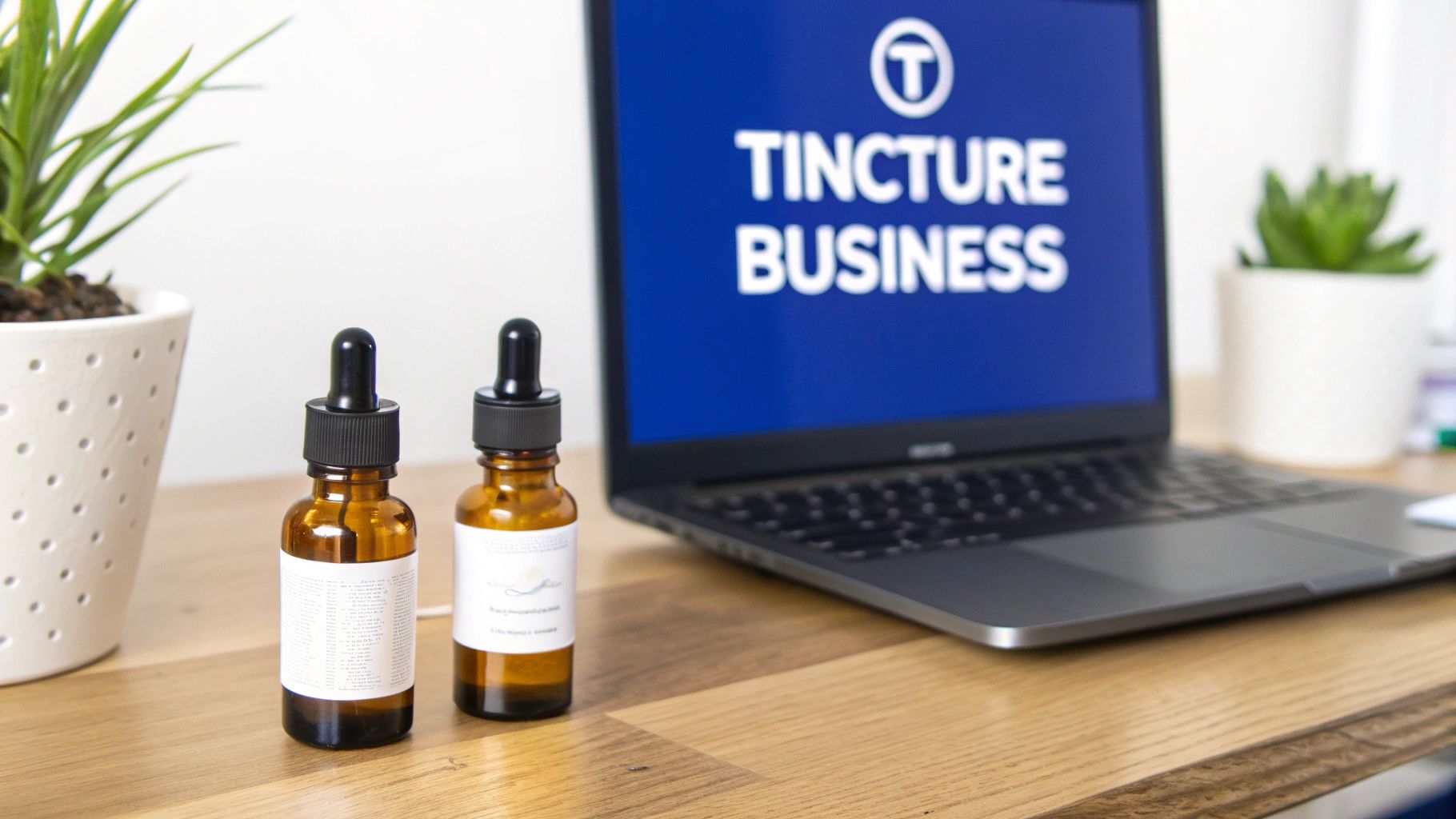 Bottles of herbal tinctures on a wooden surface, suggesting natural ingredients and quality.