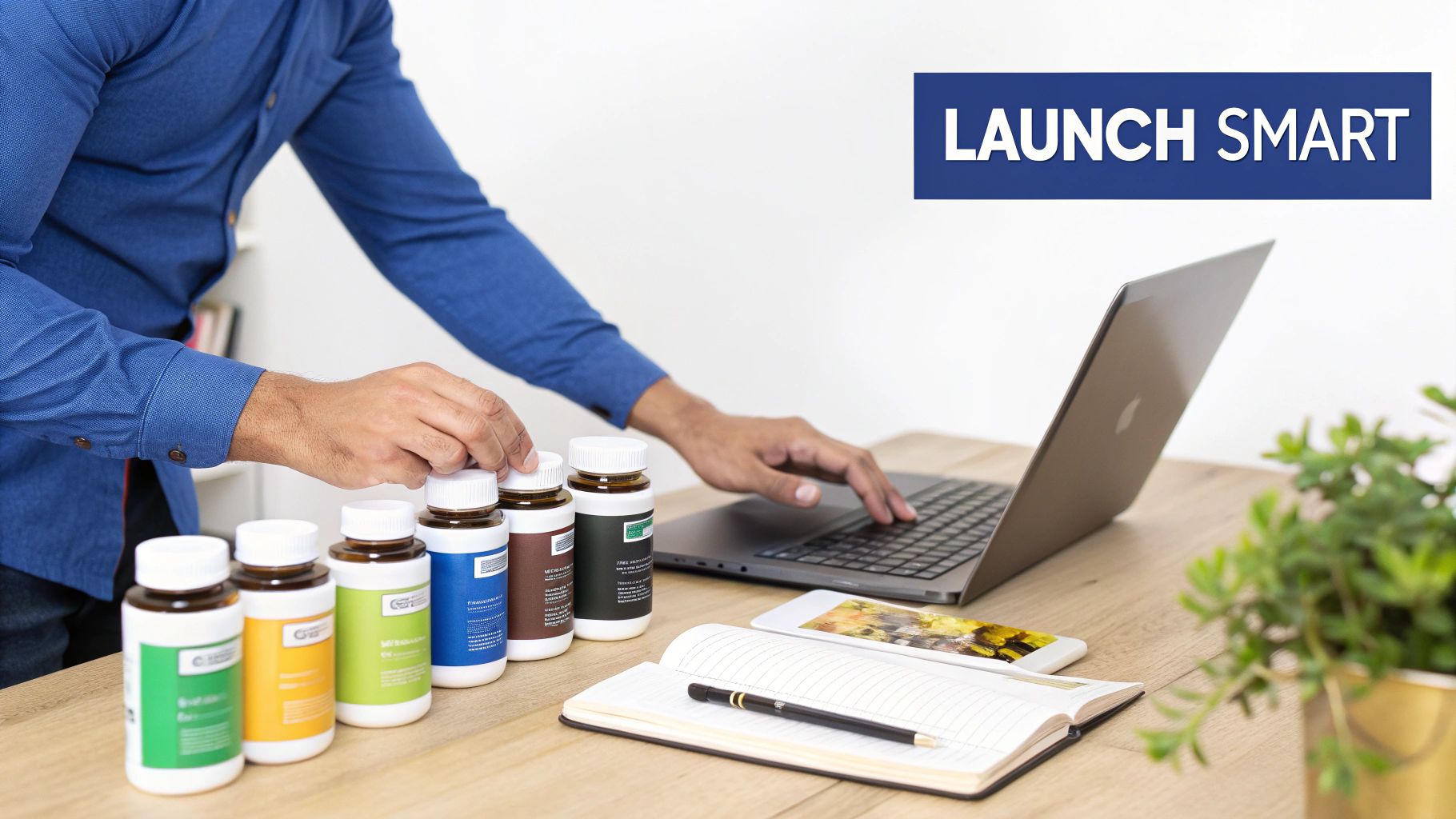 A scientist working in a modern supplement manufacturing lab.