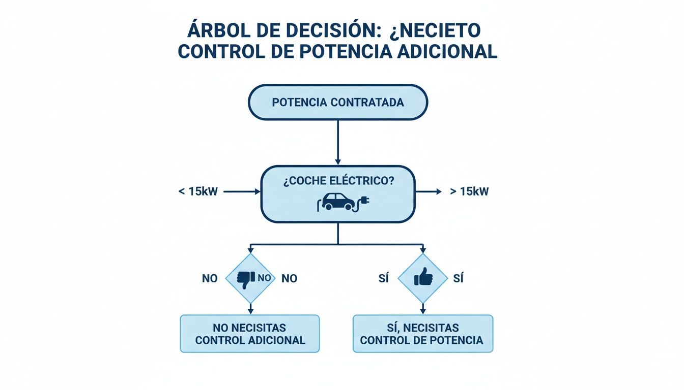 Diagrama de flujo para decidir si necesitas control de potencia adicional y si tienes coche eléctrico.