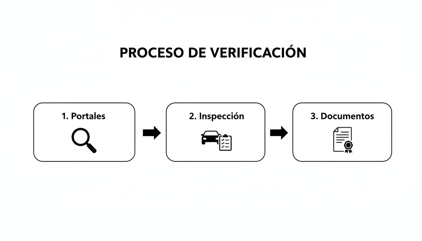 Diagrama de flujo del proceso de verificación de vehículos: portales, inspección y documentos necesarios.