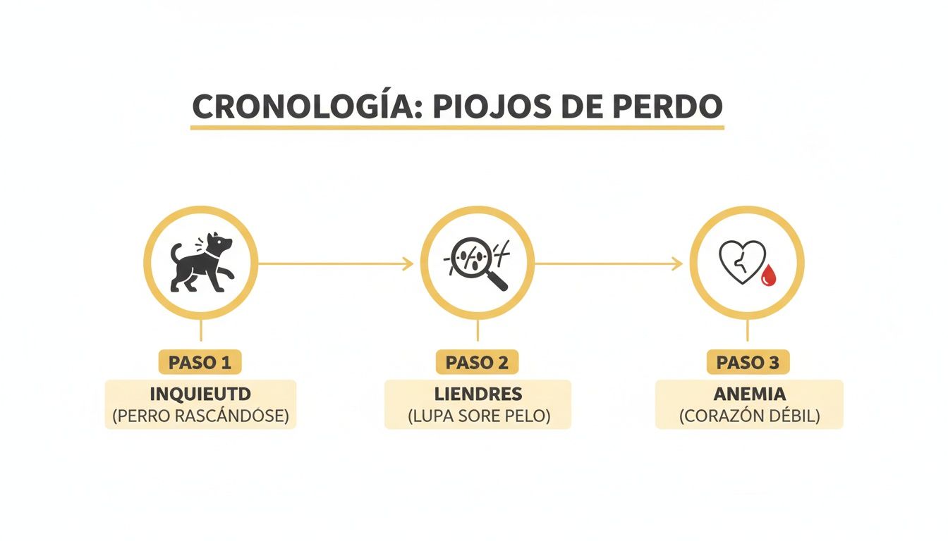 Cronología de los piojos en perros: desde la inquietud y el rascado hasta la anemia.