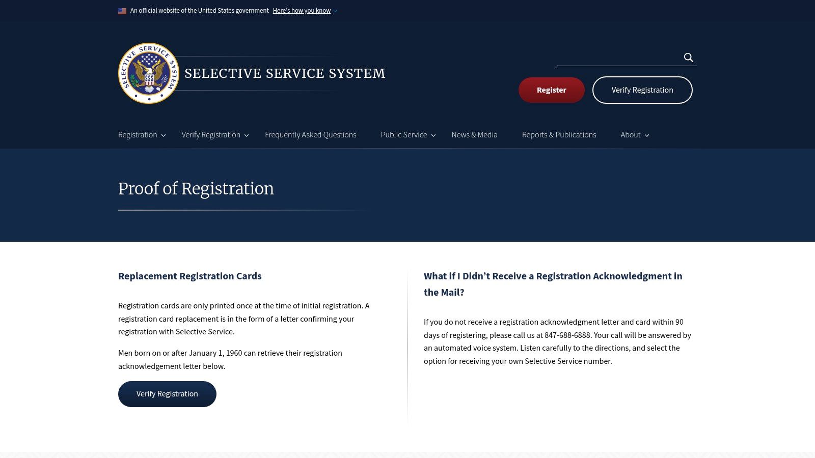 Selective Service System — Registration Verification and Proof Letter