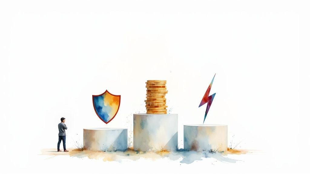 A well-lit, modern server room with organised racks and glowing blue lights, symbolising efficiency and control.