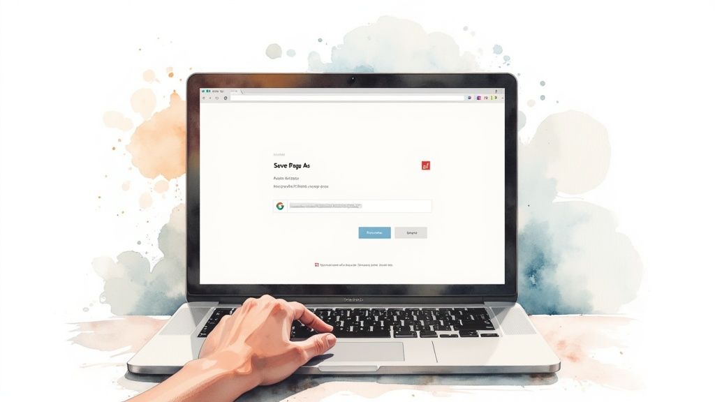 A browser window showing a webpage with the save icon highlighted.