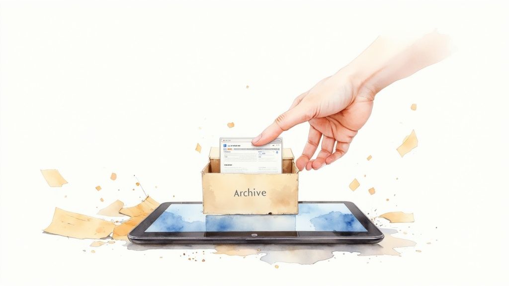 A digital library of saved webpages on a computer screen.