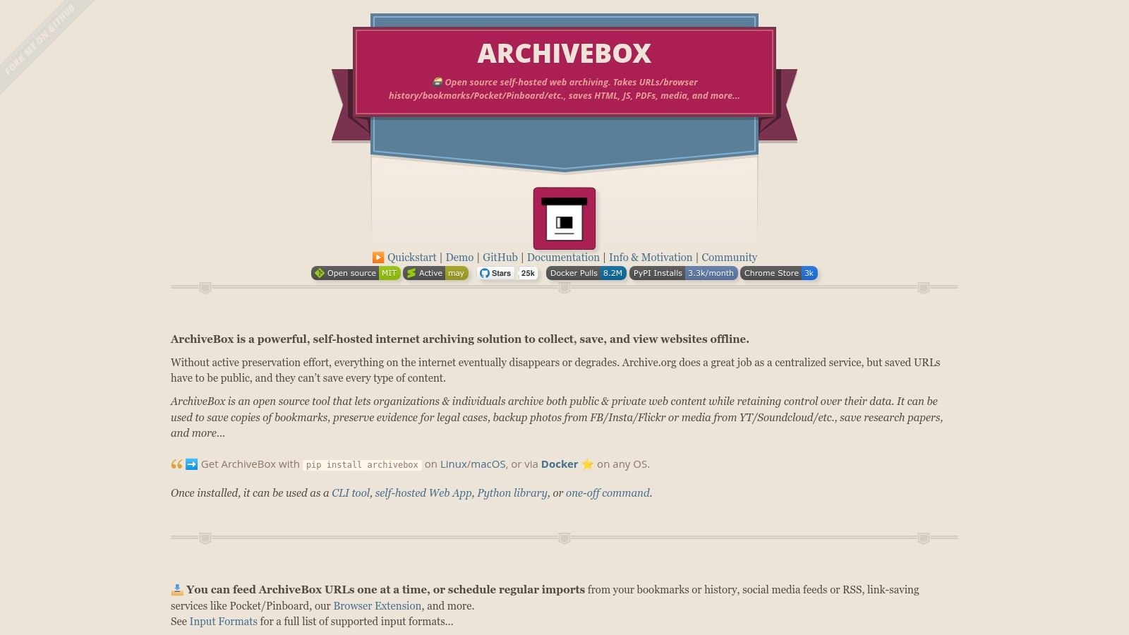 ArchiveBox (open source, self‑hosted)