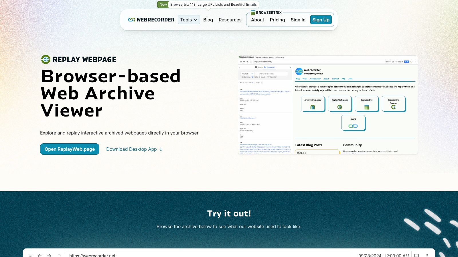 Webrecorder (ReplayWeb.page, ArchiveWeb.page, Browsertrix)