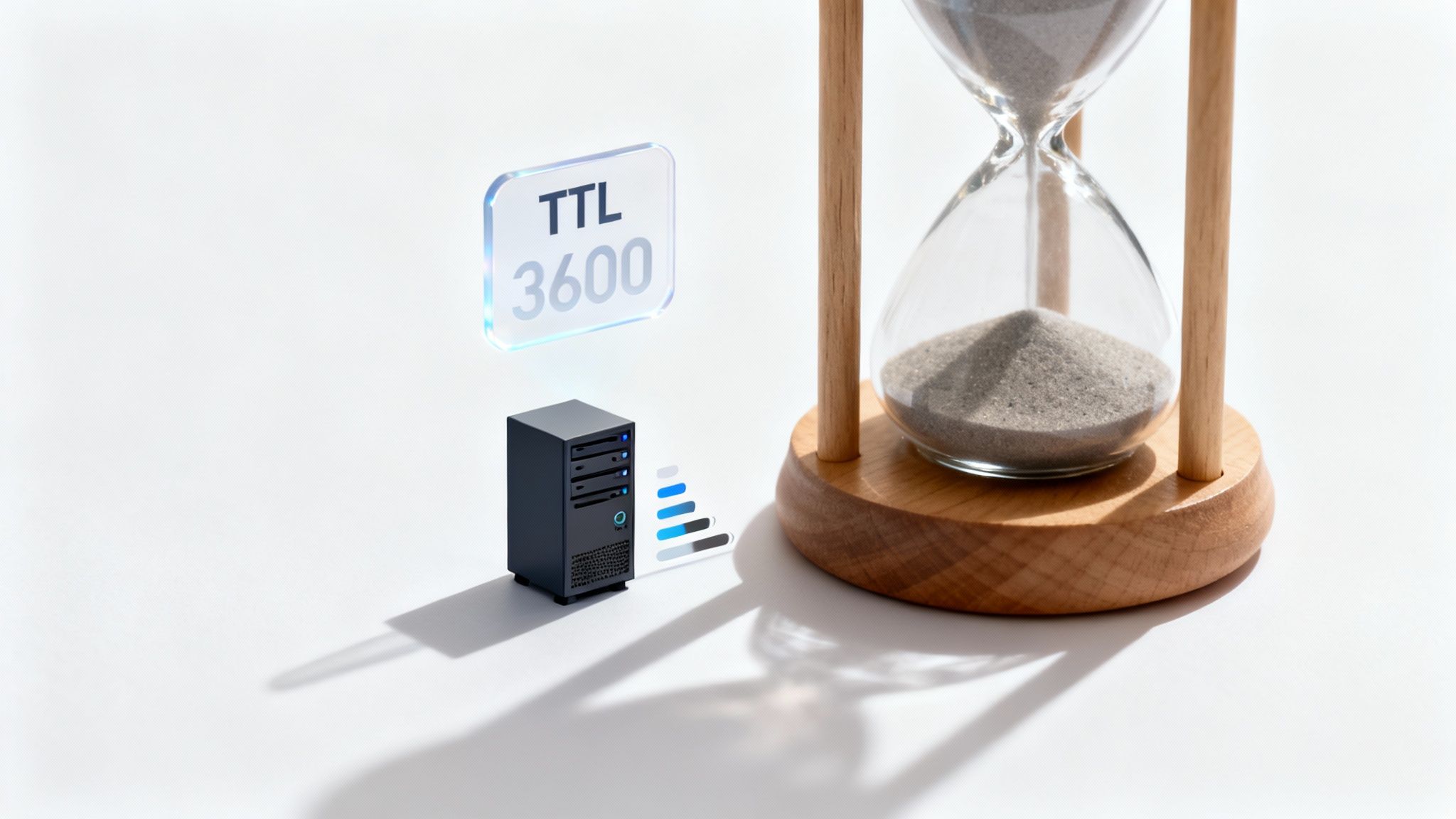 A digital clock with gears inside, symbolizing the mechanical and time-based nature of DNS TTL settings.
