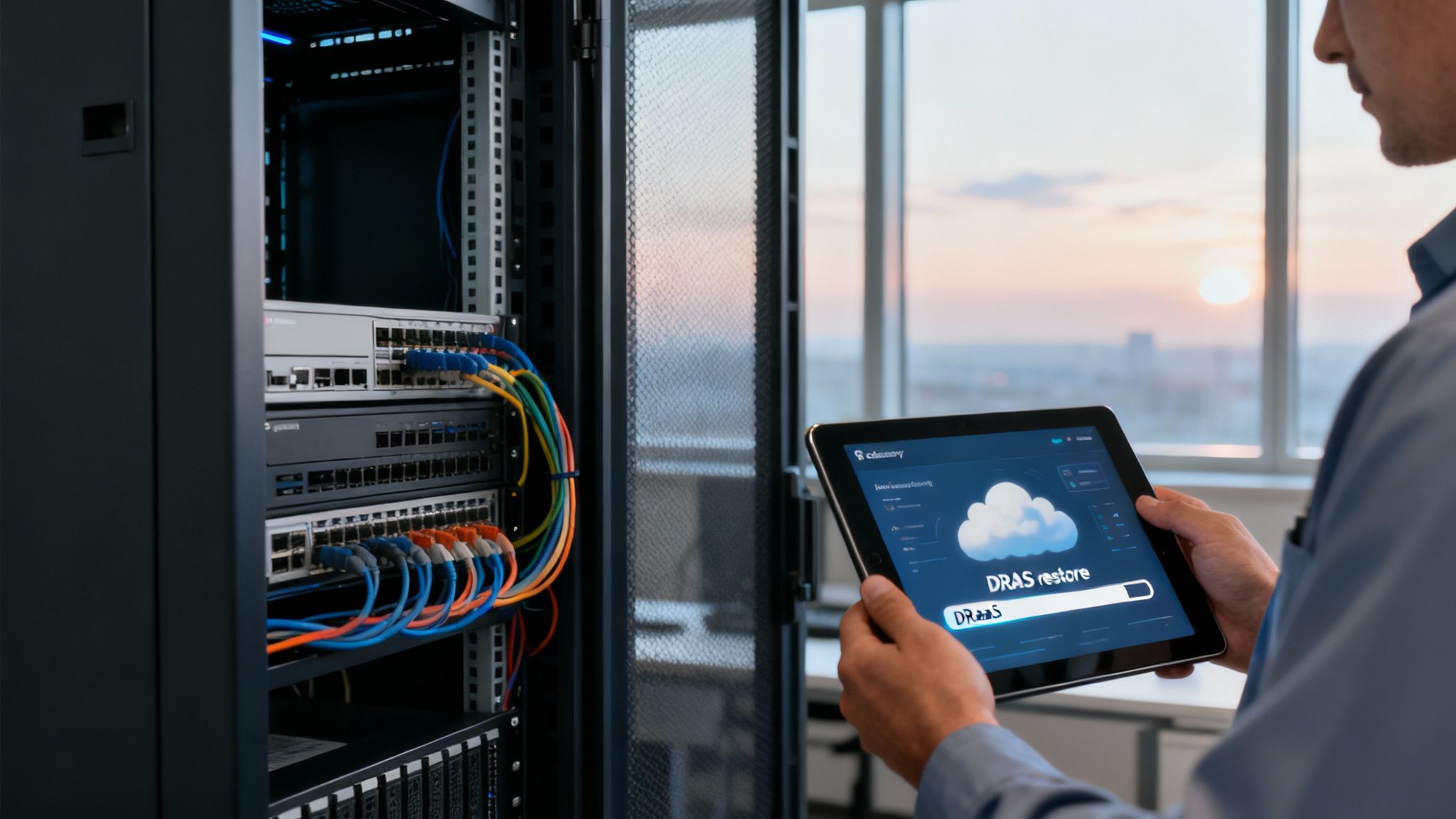 A network operations center dashboard displaying cloud replication status, representing the managed nature of DRaaS.
