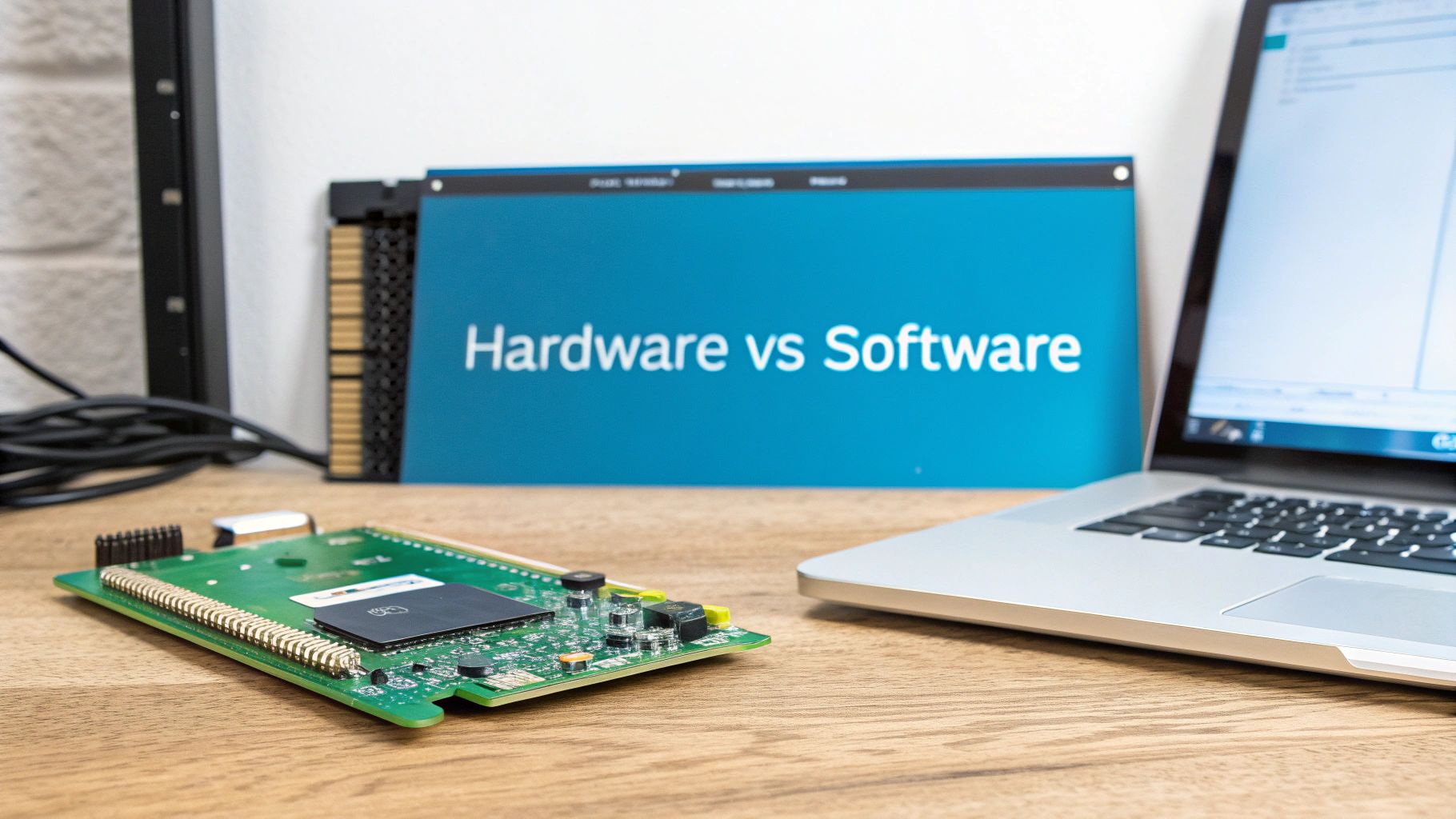 A person's hand pointing at a server rack with multiple hard drives, symbolizing the choice between different RAID setups.