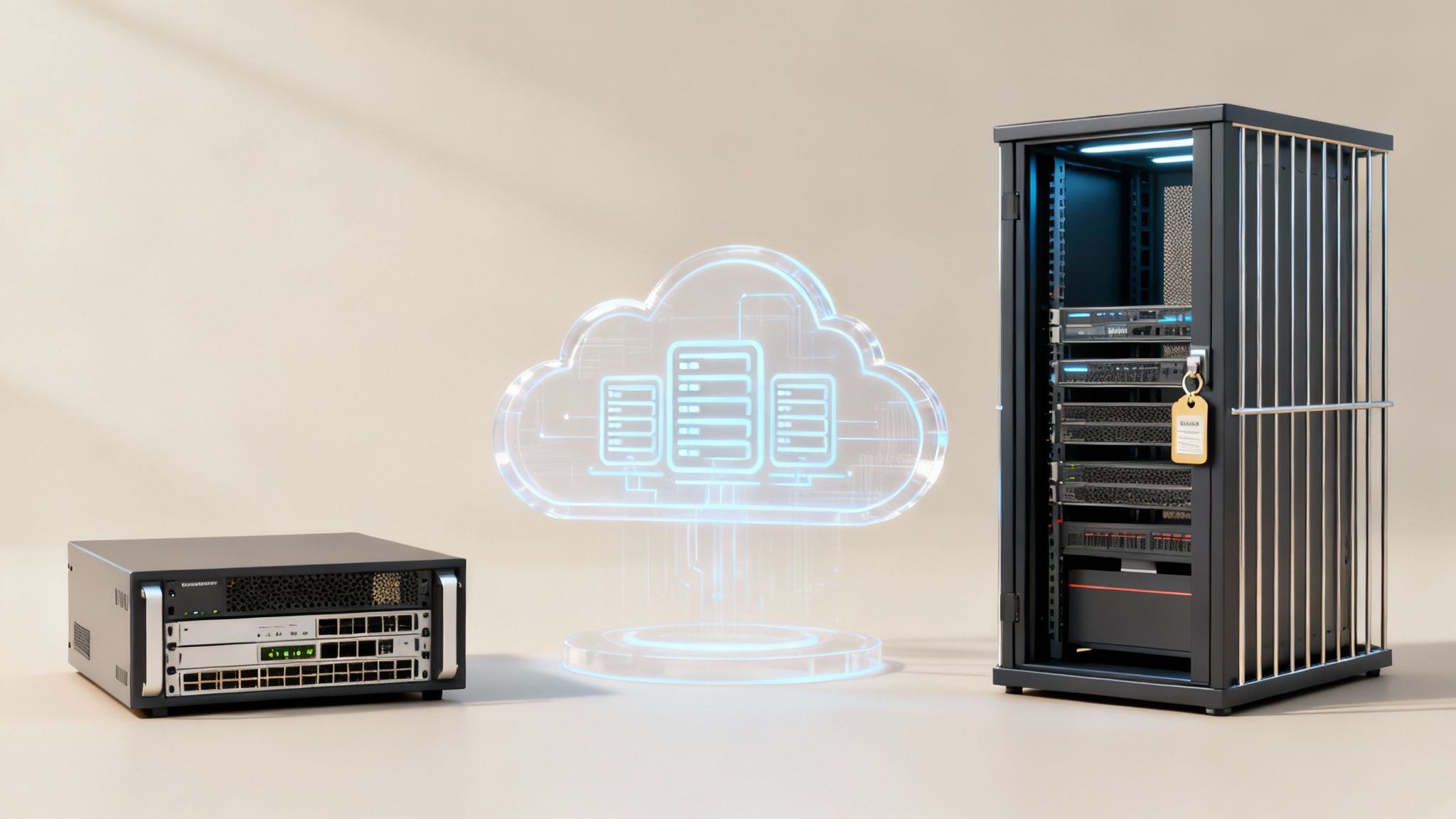 Diagram comparing colocation, cloud, and on-premise hosting models