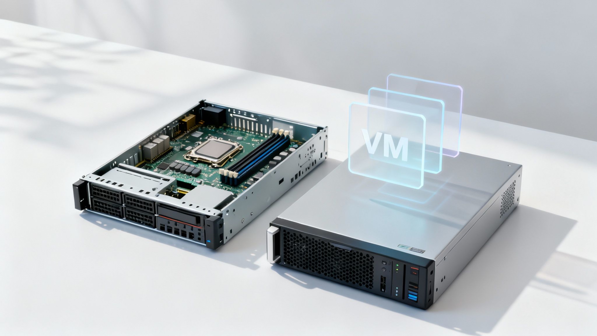 A graph showing performance metrics under load, comparing the consistent line of a dedicated server against the variable line of a VPS.