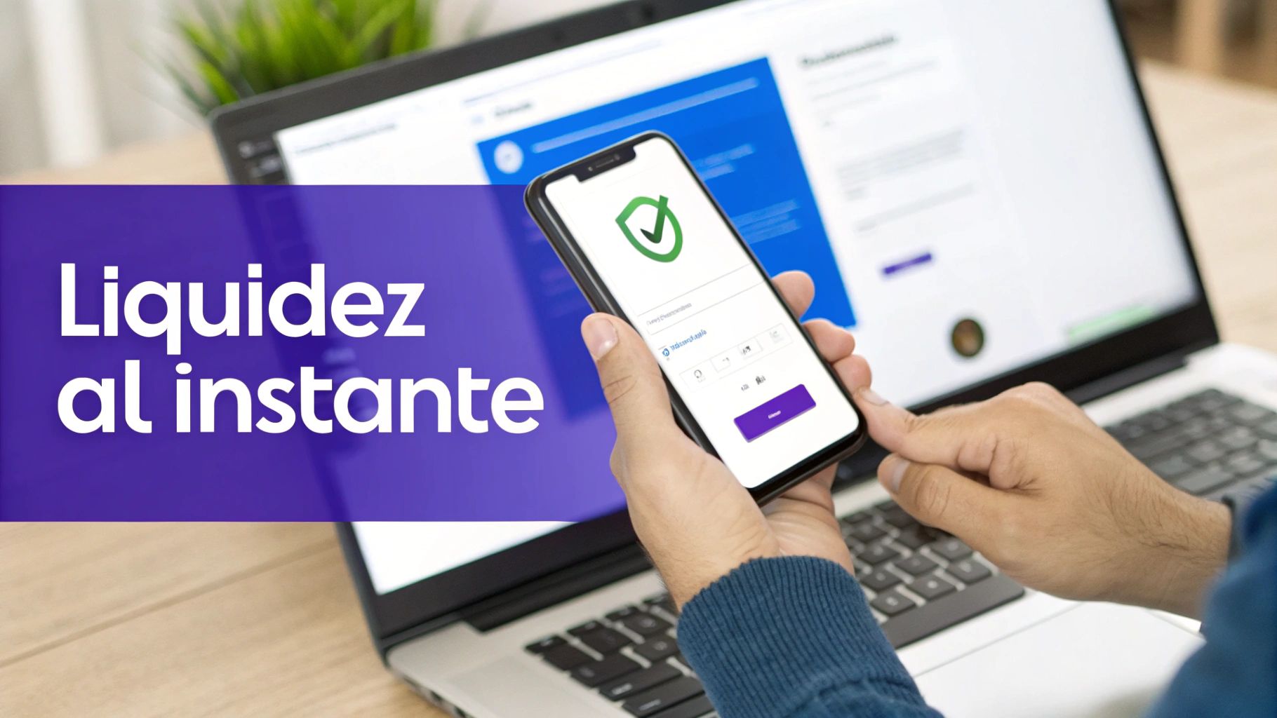 Una persona usa un smartphone con una aplicación segura de finanzas, ofreciendo liquidez al instante.