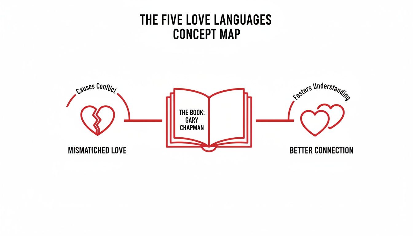 Concept map illustrating how understanding Gary Chapman's Five Love Languages can lead to better connection and prevent conflict.