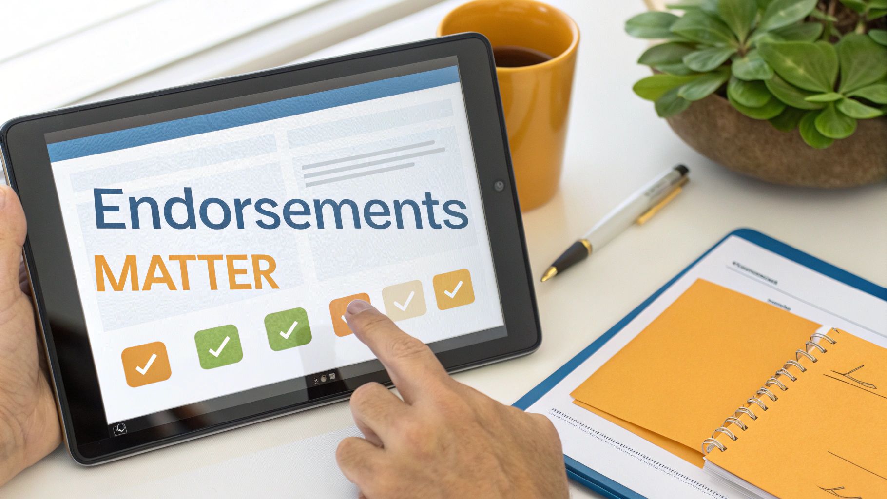 A collage of skill icons like 'Leadership', 'Marketing', and 'SEO' being highlighted on a screen.