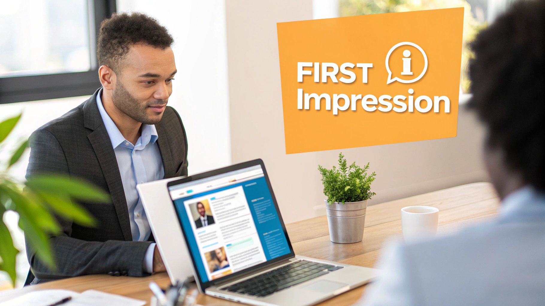 A person typing on a laptop, focused on crafting their professional online presence.