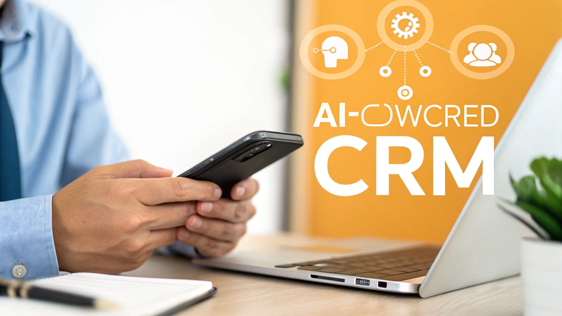 A person using a smartphone to interact with a CRM interface, showcasing the power of modern mobile technology.