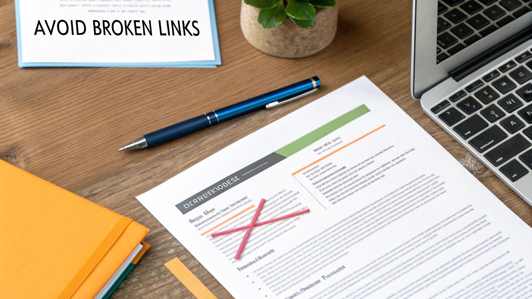 An image showing a broken link icon next to an email signature and resume.