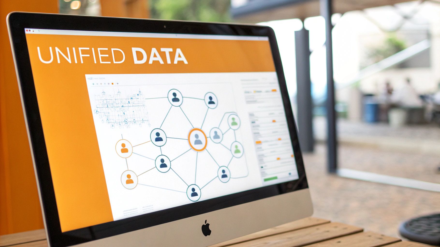 Unified data visualization showing network connections and user relationships on laptop computer screen