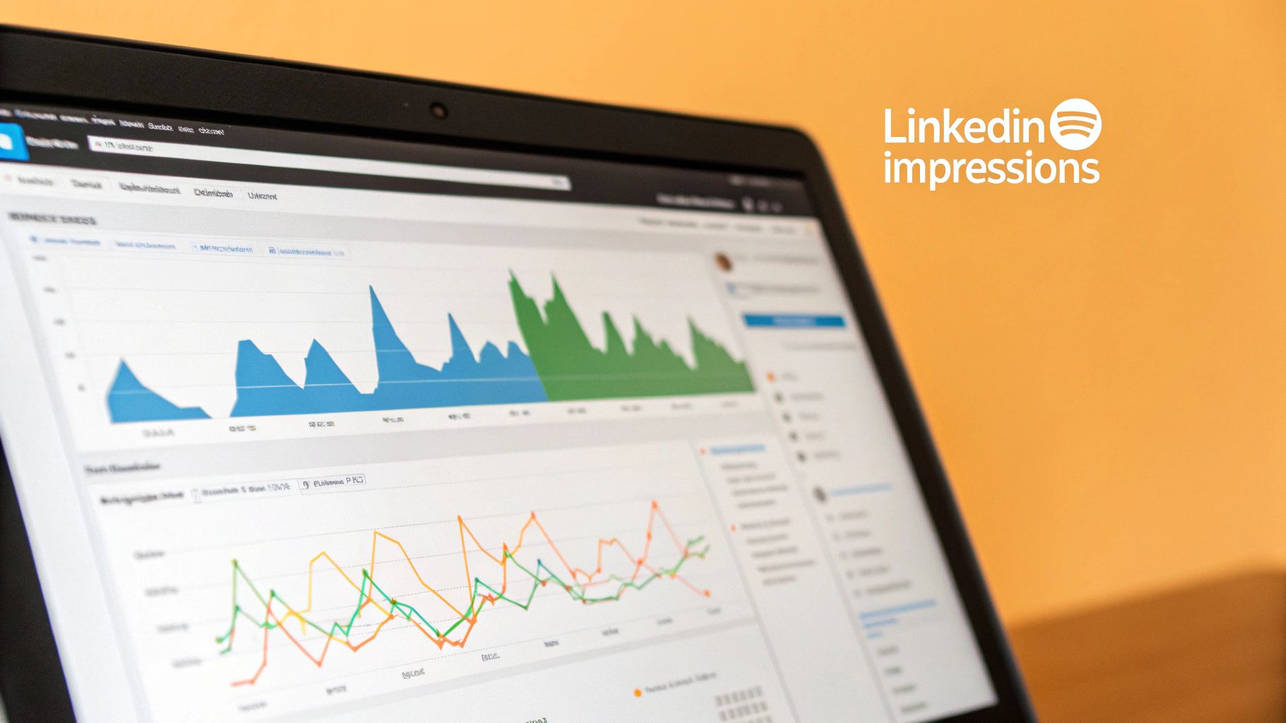 A person analyzing graphs and charts on a laptop screen, representing LinkedIn analytics.