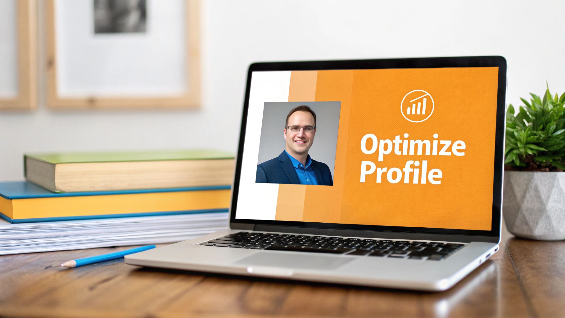 Man optimizing his LinkedIn profile on a laptop