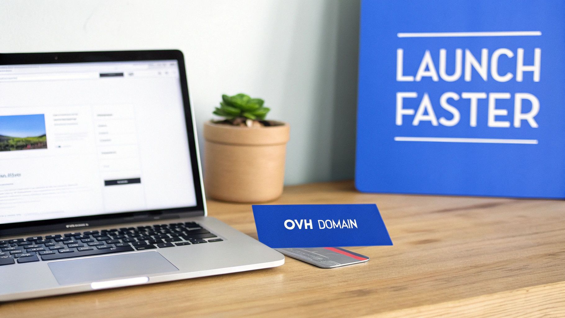 Laptop open on a wooden desk with