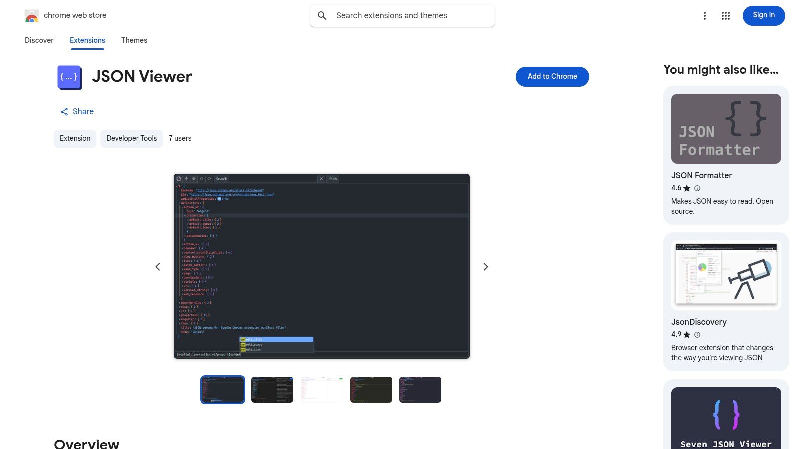 Chrome Web Store — JSON Viewer (extension)