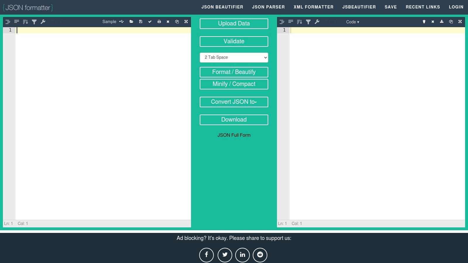 JSONFormatter.org Interface