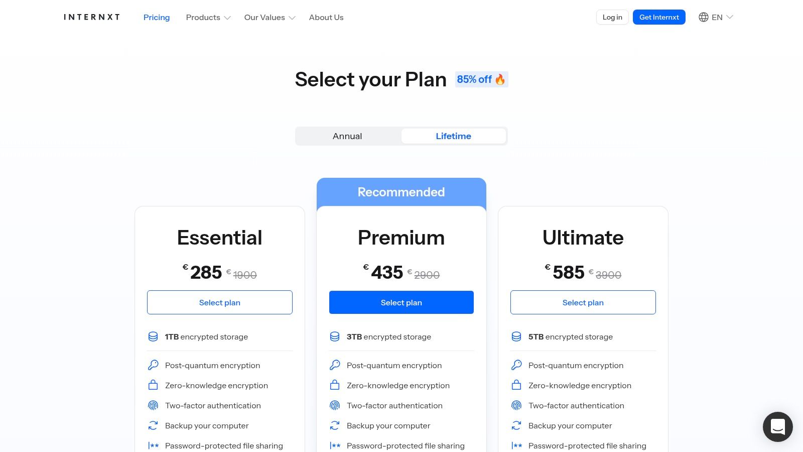 Internxt pricing plans