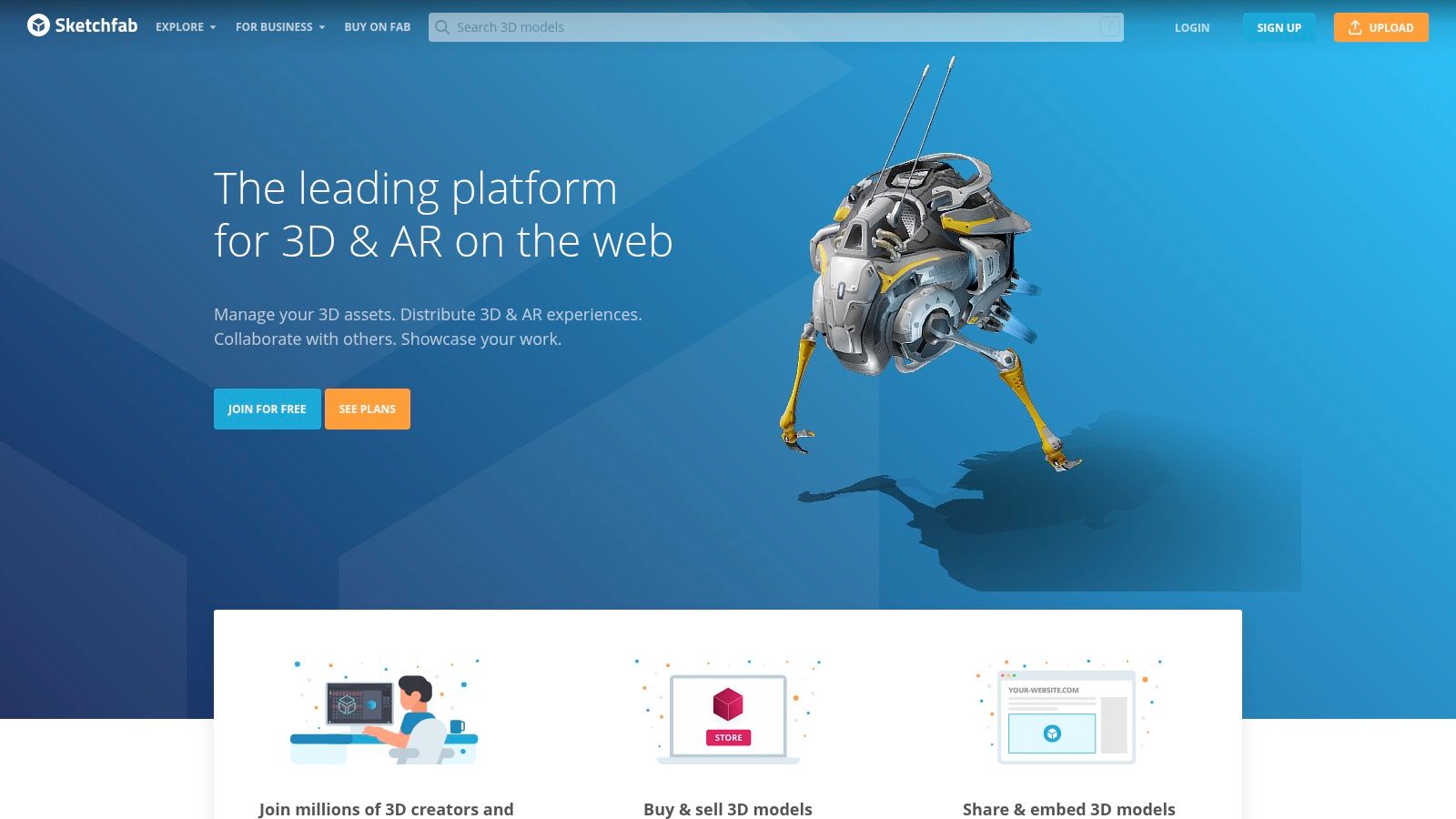 A 3D model of a stylized fantasy island displayed within the Sketchfab web viewer, showing options for model inspection and interaction.
