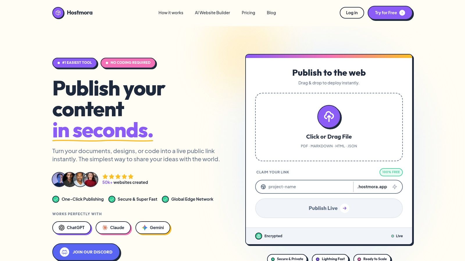 A visual representation of Hostmora's drag-and-drop interface, showcasing how easily users can turn files into live websites.