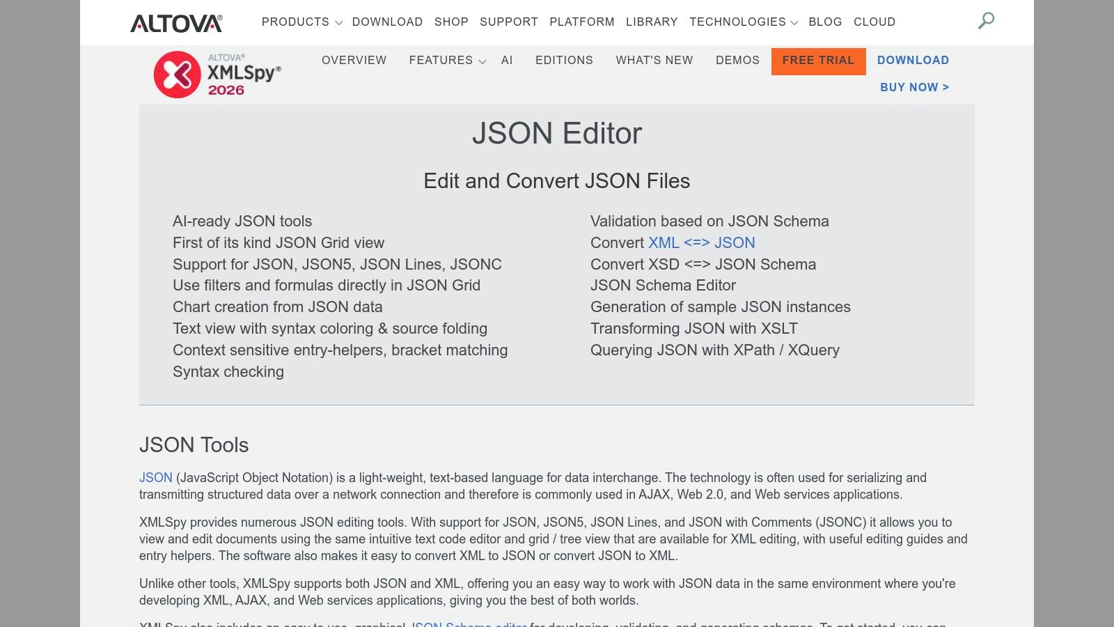 Altova XMLSpy — Commercial JSON Viewer/Editor