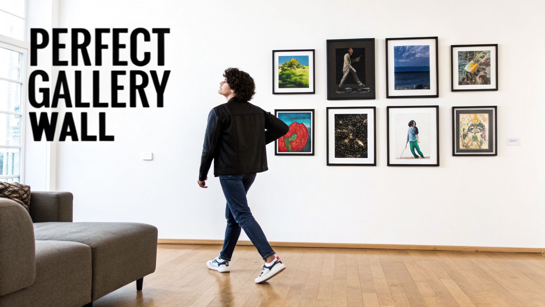 A perfectly arranged gallery wall featuring various music posters in different frames.