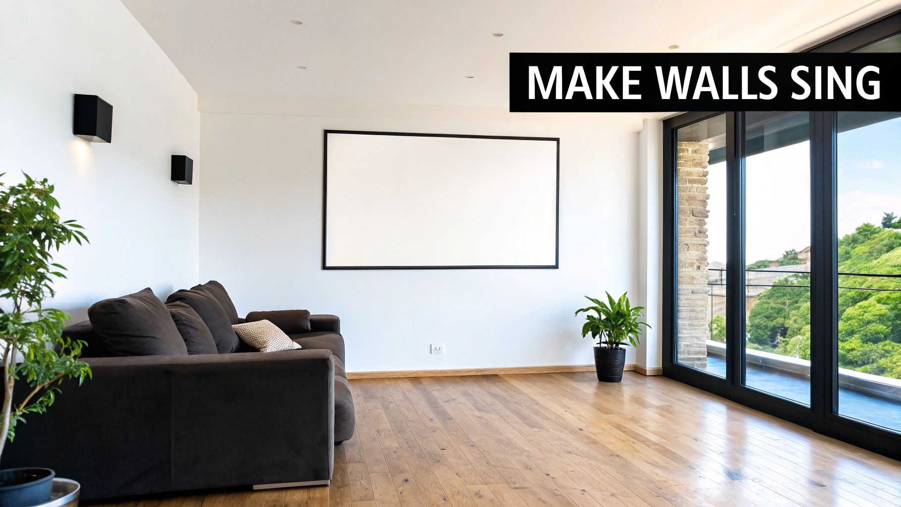 Modern living room with stylish prints on the wall above the sofa.