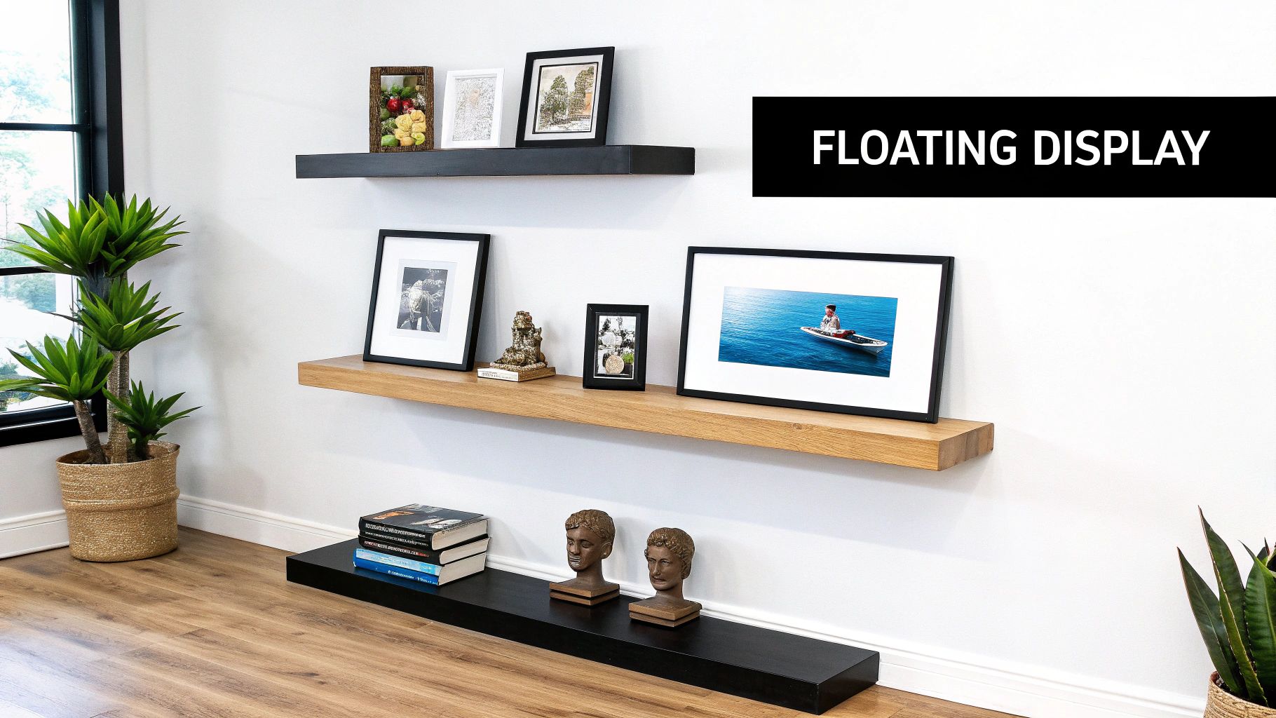 Floating Shelves with Art Display