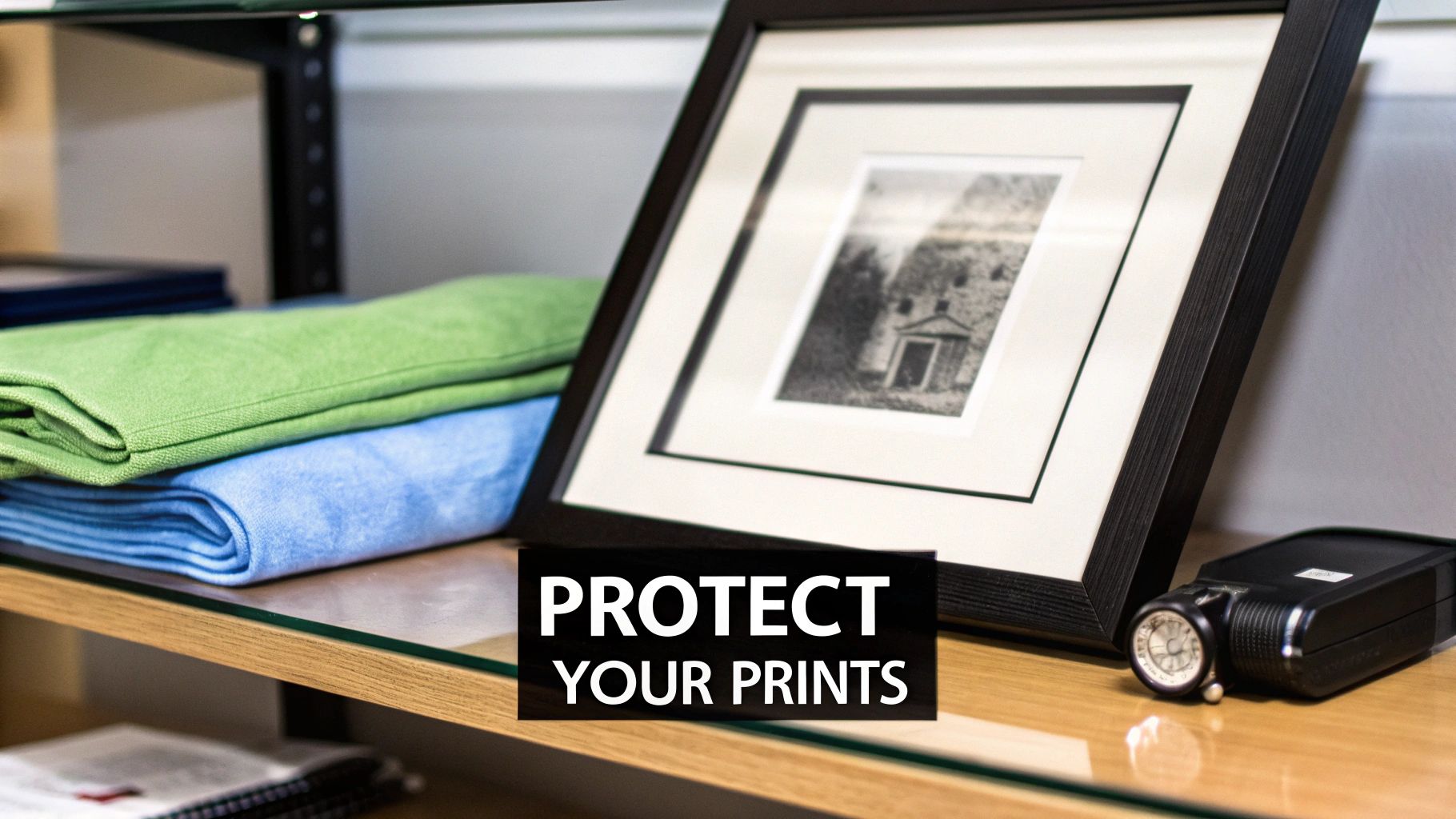 A well-maintained gallery wall featuring music and football prints