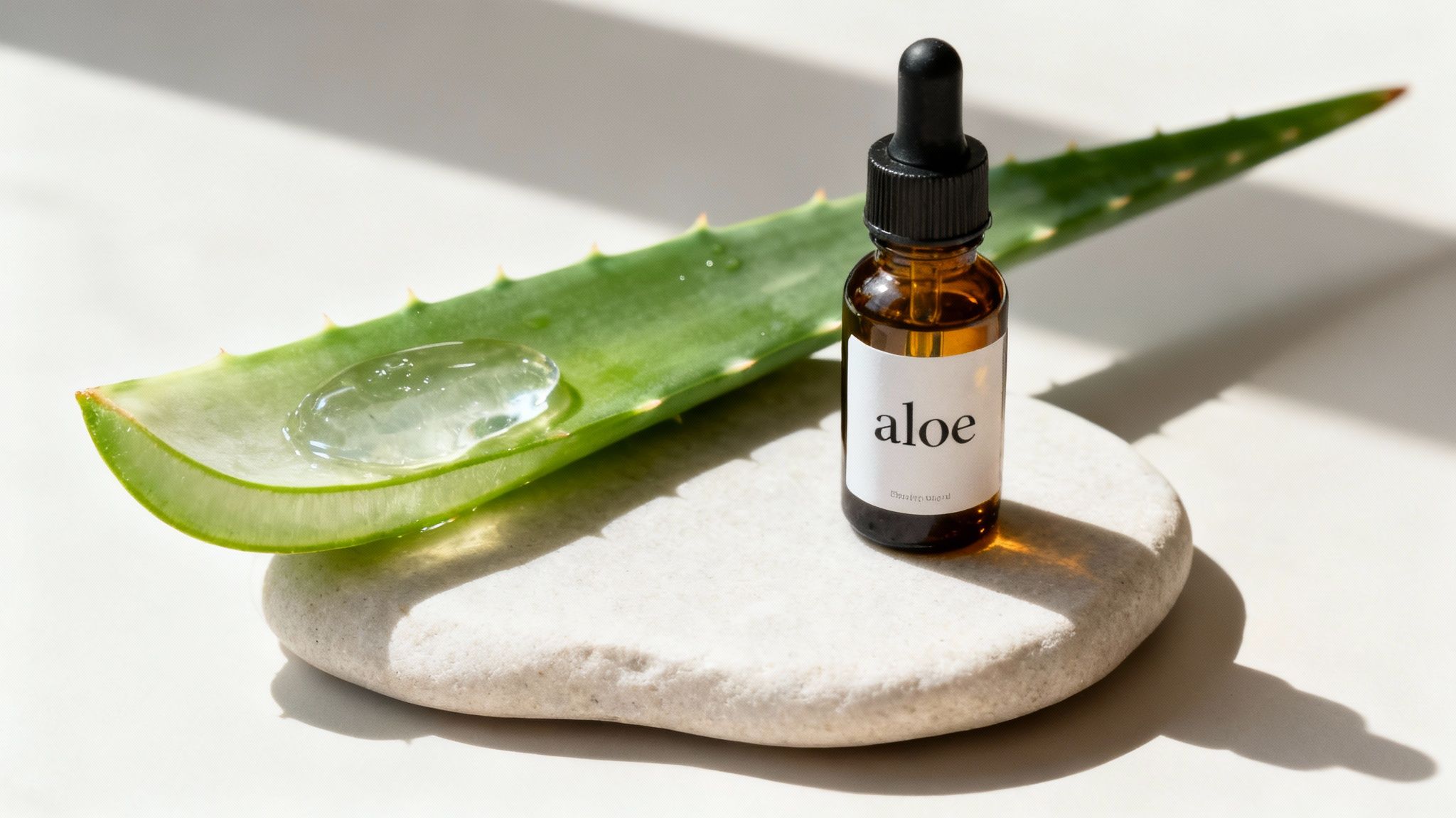 Rows of aloe vera plants growing on a farm under a clear sky.