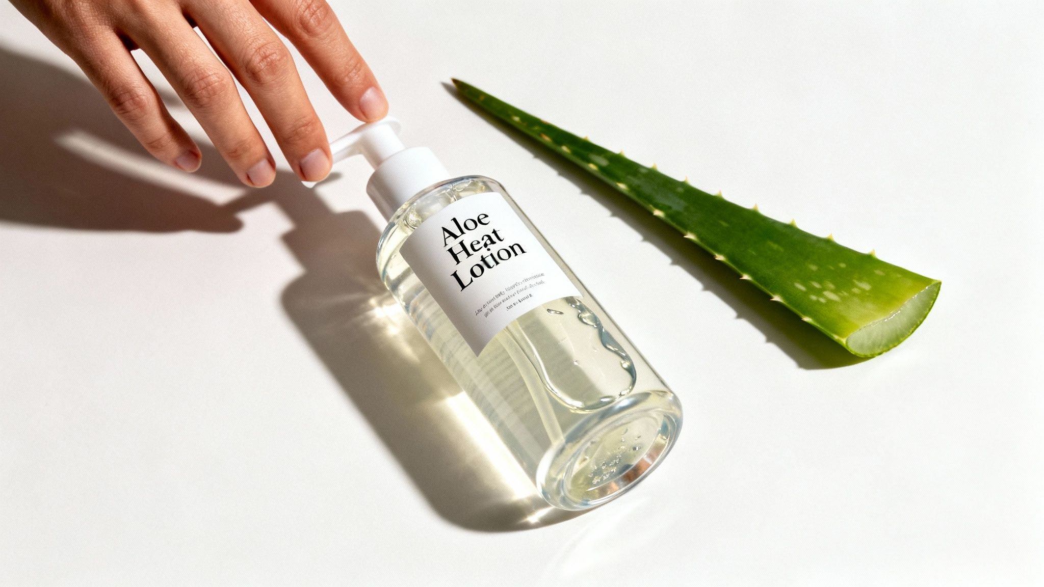 A person applying aloe vera heat lotion to their shoulder, highlighting its soothing application.