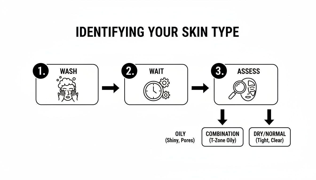 A step-by-step guide on how to identify your skin type.