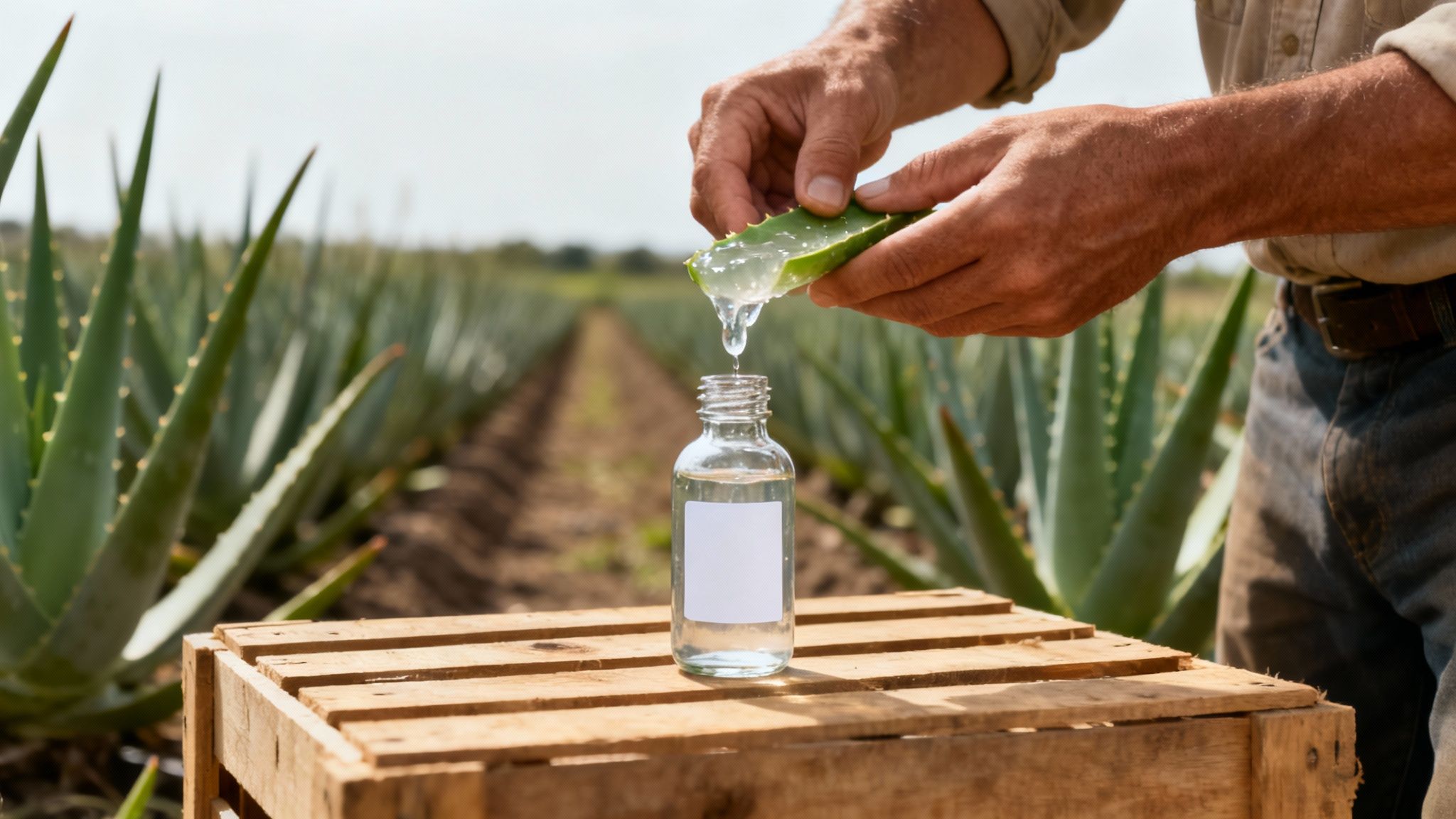 Freshly harvested organic aloe vera leaves ready for processing
