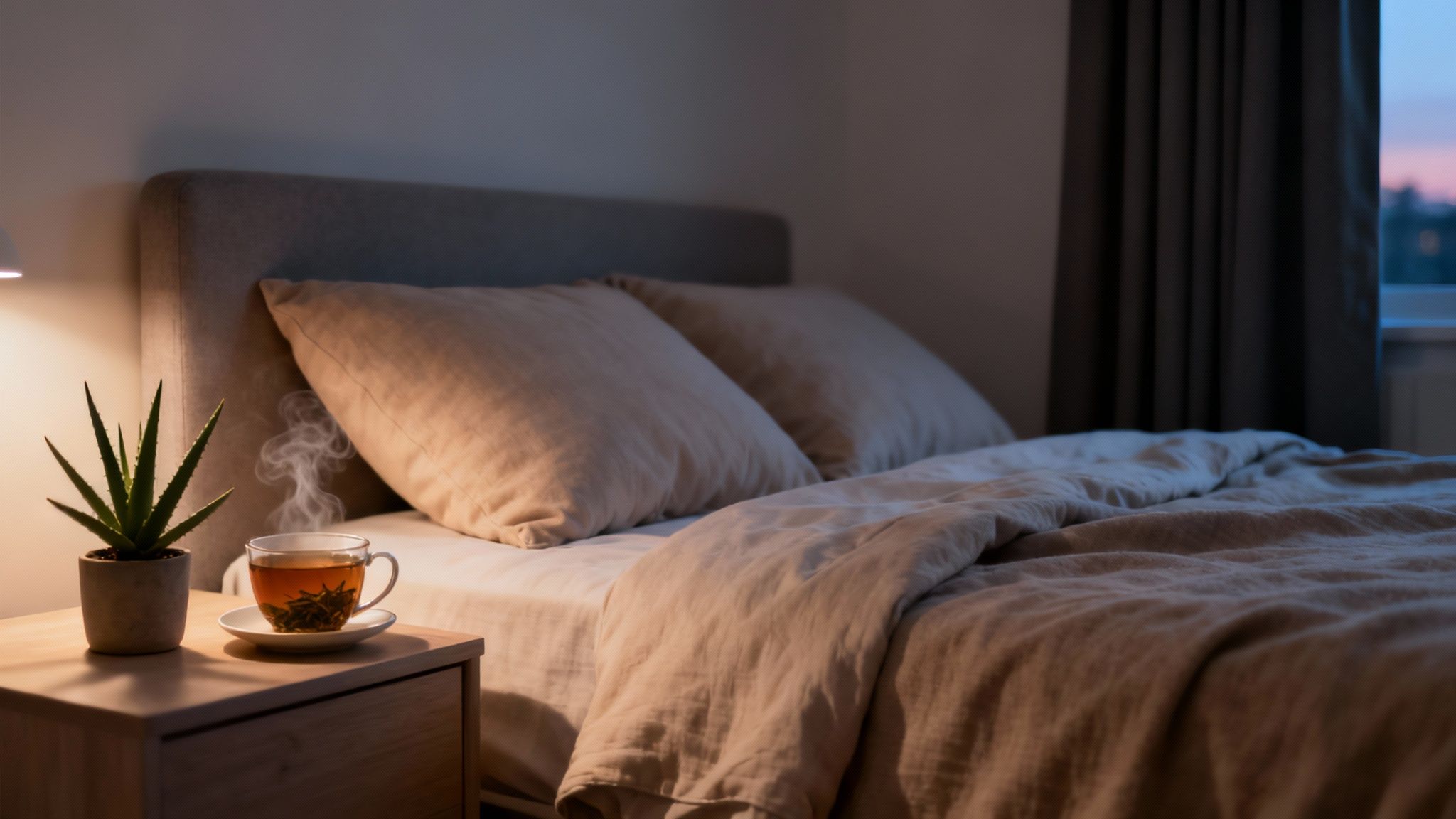 Woman sleeping peacefully in a comfortable bed with soft lighting.