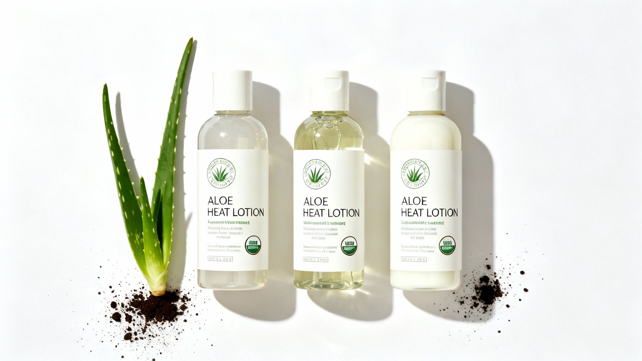 A person examining the label on a bottle of aloe vera heat lotion.